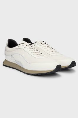 Mixed-material trainers with corduroy-effect trims, Light Grey