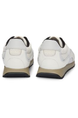 Mixed-material trainers with corduroy-effect trims, Light Grey