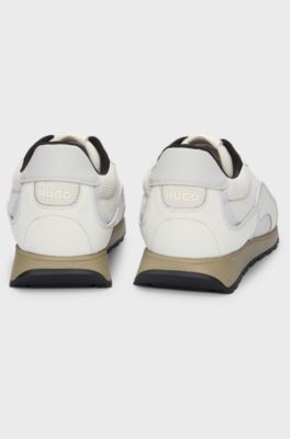 Mixed-material trainers with corduroy-effect trims, Light Grey