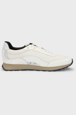 Mixed-material trainers with corduroy-effect trims, Light Grey