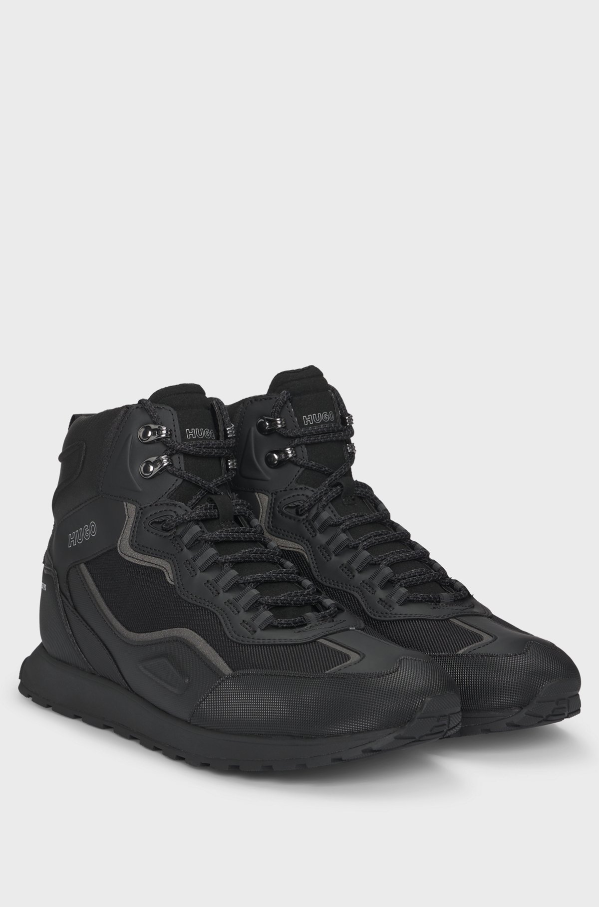 HUGO - Mixed-material high-top trainers with water-repellent finish - Black HUGO - Mixed-material high-top trainers with water-repellent finish - Black