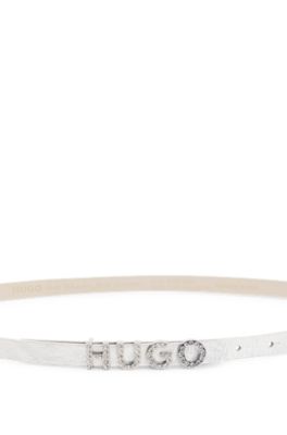 Italian-leather belt with crystal logo and full lining, Silver