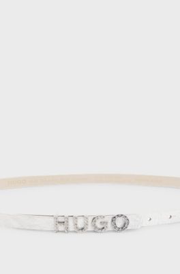 Italian-leather belt with crystal logo and full lining, Silver