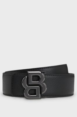 Reversible Italian-leather belt with Double B monogram buckle, Black