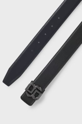 Reversible Italian leather belt with Double B buckle, Black