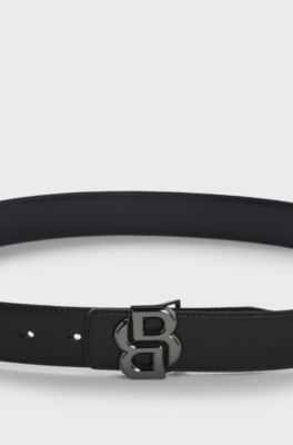 リバーシブル イタリアンレザーベルト Double Bモノグラムバックル, ブラック