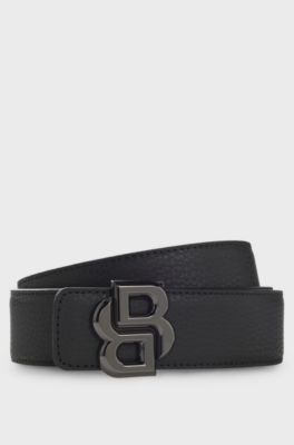 Reversible Italian-leather belt with Double-B-monogram buckle, Black