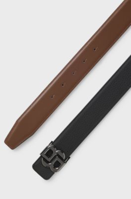 Reversible Italian-leather belt with Double-B-monogram buckle, Black