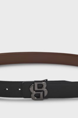 Reversible Italian-leather belt with Double-B-monogram buckle, Black