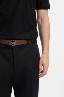 Reversible Italian-leather belt with Double-B-monogram buckle, Black
