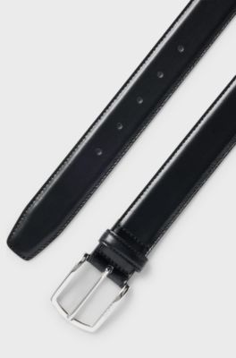 Italian-leather belt with polished logo buckle, Black