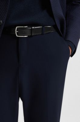 Italian-leather belt with polished logo buckle, Black