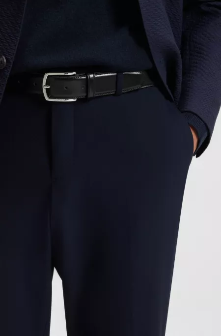 Italian-leather belt with polished logo buckle