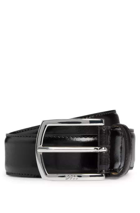Italian-leather belt with angled buckle
