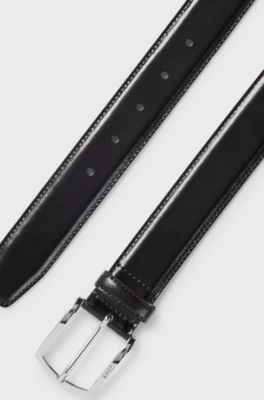 Italian-leather belt with polished logo buckle, Dark Brown