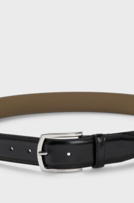 Italian-leather belt with polished logo buckle, Dark Brown