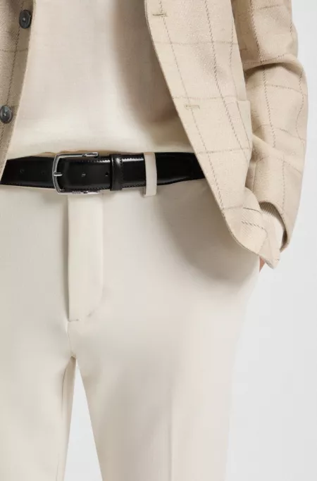 Italian-leather belt with polished logo buckle