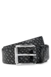 Riem van Italiaans leer met monogramprint, Zwart