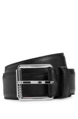 BOSS - Italian-leather belt with branded roller and silver hardware