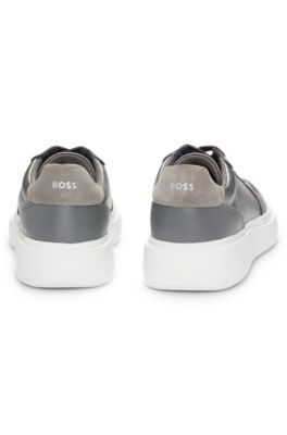 Faux-leather trainers with silver-tone details, Silver
