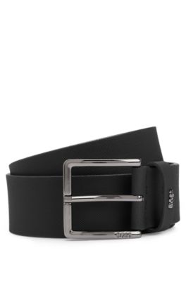 BOSS - Embossed-leather belt with pin buckle and logo keeper