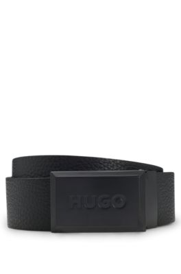 Reversible belt in grained and smooth Italian leather, Black