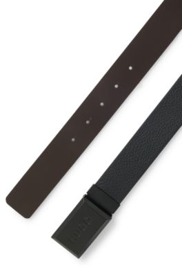 Reversible belt in grained and smooth Italian leather, Black