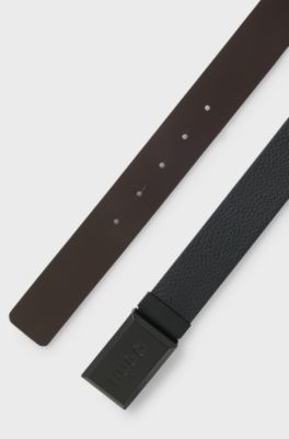 Reversible belt in grained and smooth Italian leather, Black