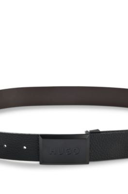 Reversible belt in grained and smooth Italian leather, Black
