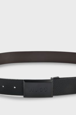 Reversible belt in grained and smooth Italian leather, Black