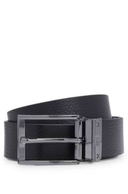 HUGO ITALIAN-LEATHER REVERSIBLE BELT WITH PIN AND PLAQUE BUCKLES 