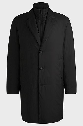 Lightweight water-repellent padded coat with zip-up inner, Black