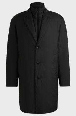 Lightweight water-repellent padded coat with zip-up inner, Black