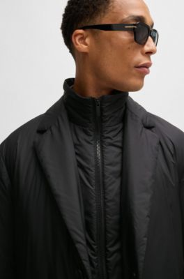Lightweight water-repellent padded coat with zip-up inner, Black