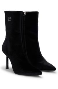 Velvet-touch ankle boots with stacked logo, Black