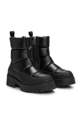 Faux-leather boots with quilted effect, Black
