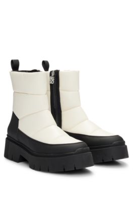 Faux-leather boots with quilted effect, White