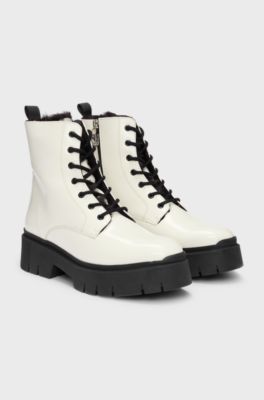 Faux-leather boots with logo zip-puller, White