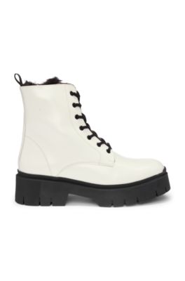Faux-leather boots with logo zip-puller, White