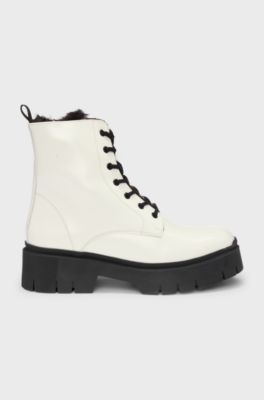 Faux-leather boots with logo zip-puller, White