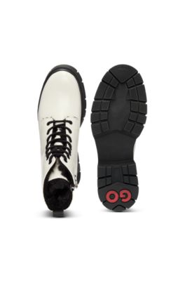 Faux-leather boots with logo zip-puller, White