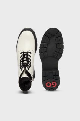 Faux-leather boots with logo zip-puller, White
