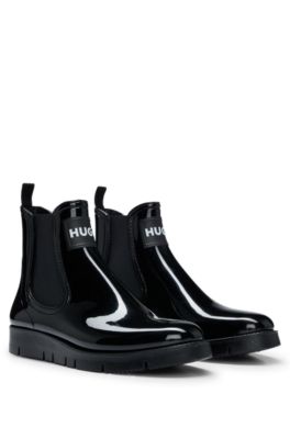 HUGO Glossy Chelsea style rain boots with logo badge Black