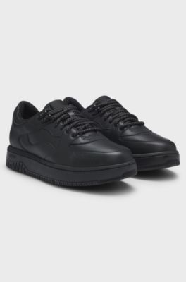 Lace-up trainers in tumbled leather, Black