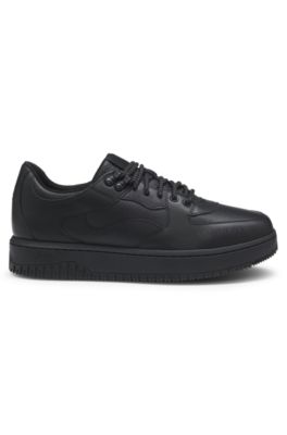 Lace-up trainers in tumbled leather, Black