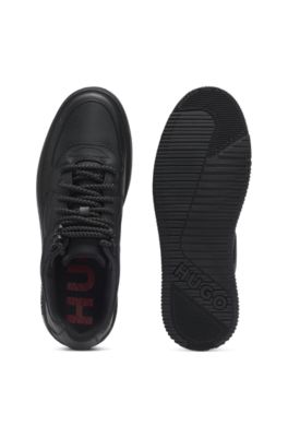 Lace-up trainers in tumbled leather, Black