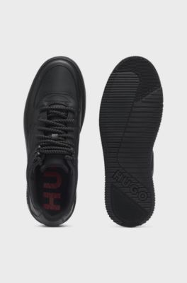 Lace-up trainers in tumbled leather, Black