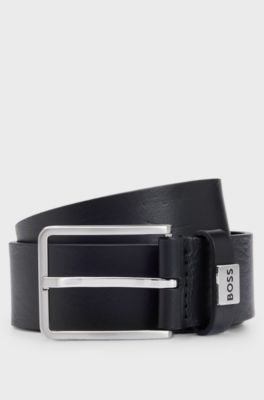 Italian-leather belt with logo keeper, Black