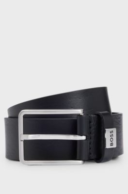 Italian-leather belt with logo keeper, Black