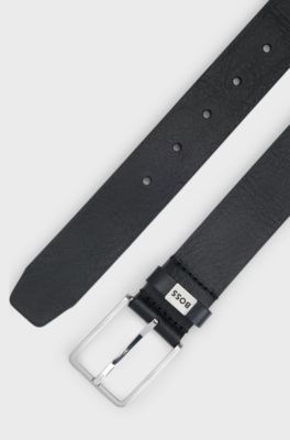 Italian-leather belt with logo keeper, Black